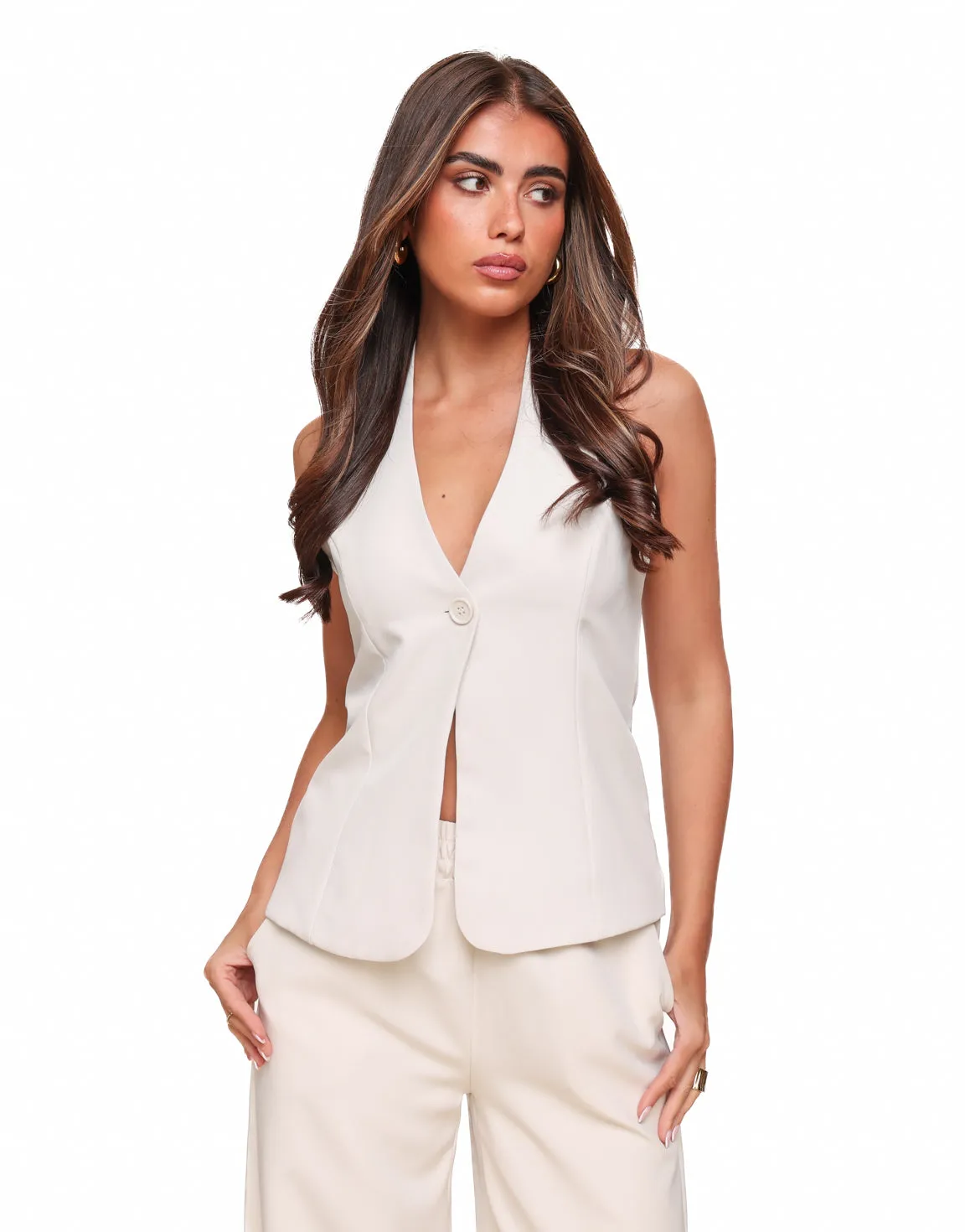 Beige Lage Halter - Gilet