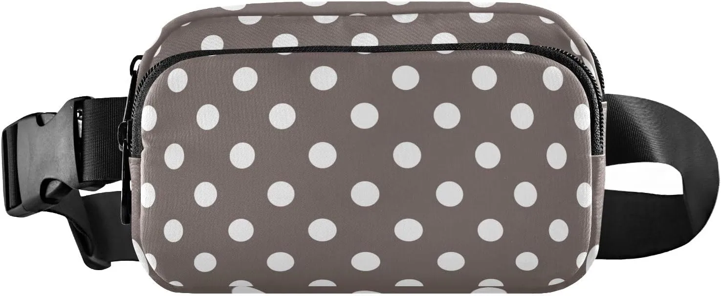 Belt Bags White Polka Dots Brown Chest Bag with Adjustable Strap Waterproof Belt Bag