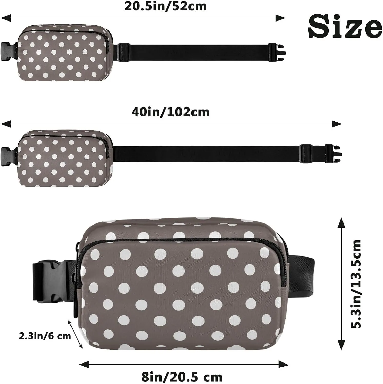 Belt Bags White Polka Dots Brown Chest Bag with Adjustable Strap Waterproof Belt Bag