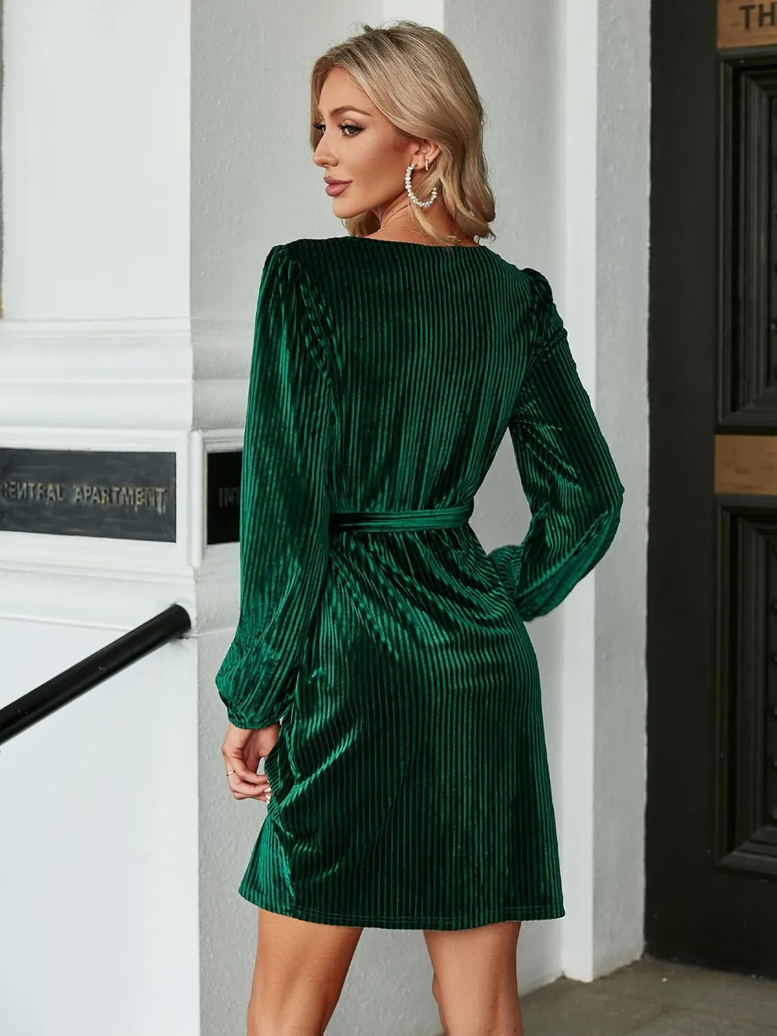 BerryGo Women's Long Sleeve Wrap Semi Formal Velvet Mini Dress Sexy Cocktail Party Winter Club Dress