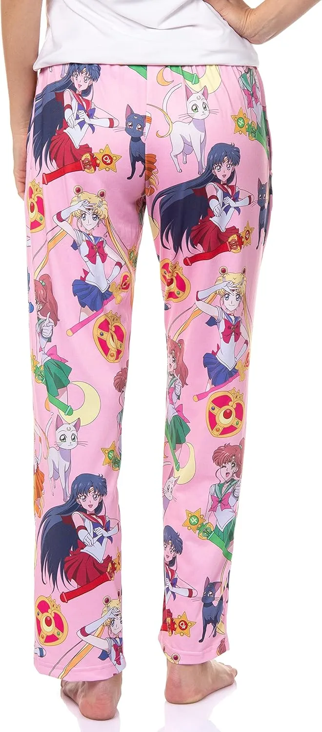 Bioworld Sailor Moon Women's Allover Character Print Adult Lounge Sleep Bottoms Pajama Pants