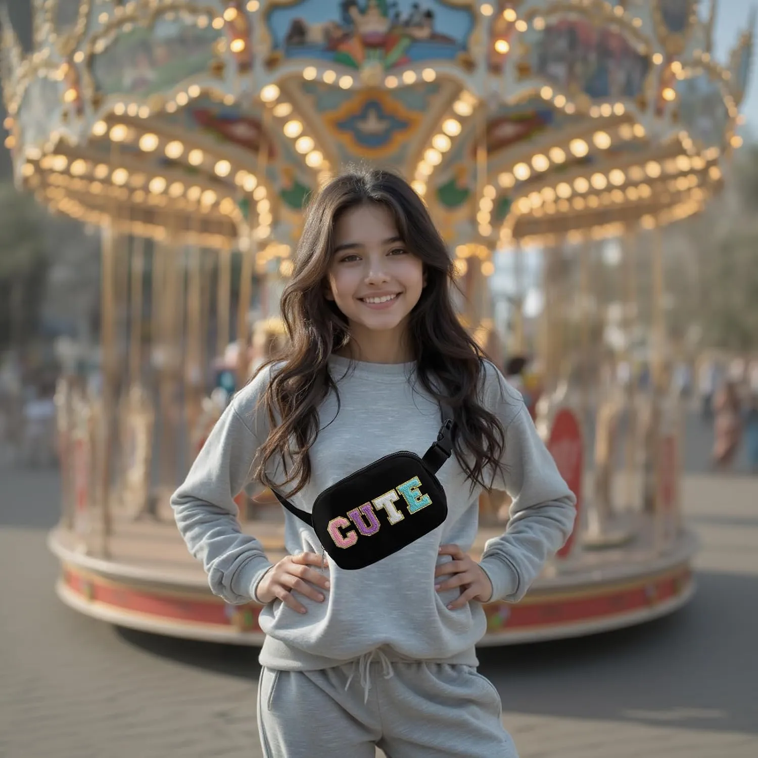 Birthday Gifts for 6 7 8 9 10 11 12 13 14 15 Year Old Girls,Belt Bag Fanny Pack Crossbody Bags Purse for Kids,Cute Teen Trendy Stuff Travel EssentialsLetter Belt Bag For Girls Black