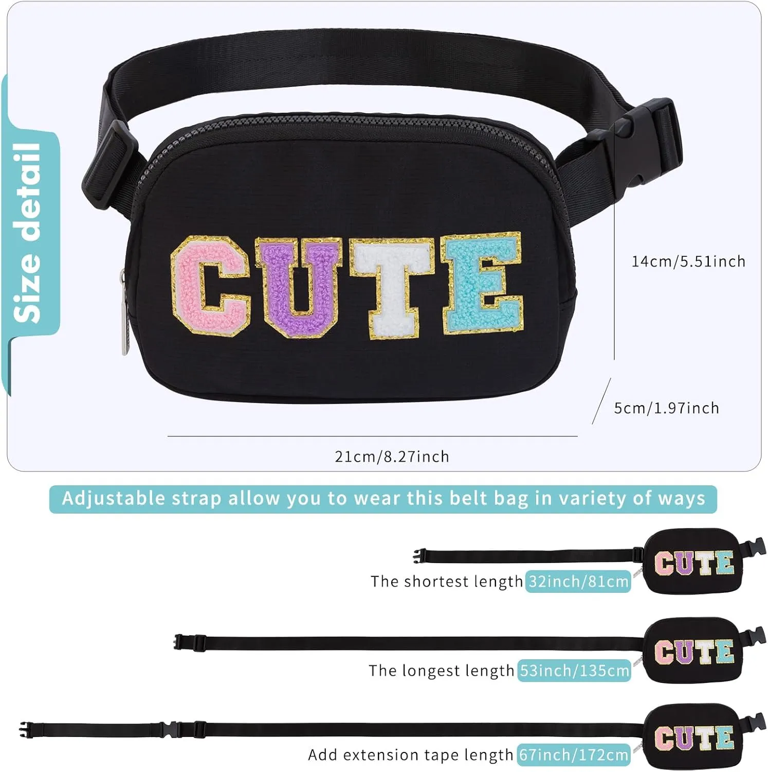 Birthday Gifts for 6 7 8 9 10 11 12 13 14 15 Year Old Girls,Belt Bag Fanny Pack Crossbody Bags Purse for Kids,Cute Teen Trendy Stuff Travel EssentialsLetter Belt Bag For Girls Black