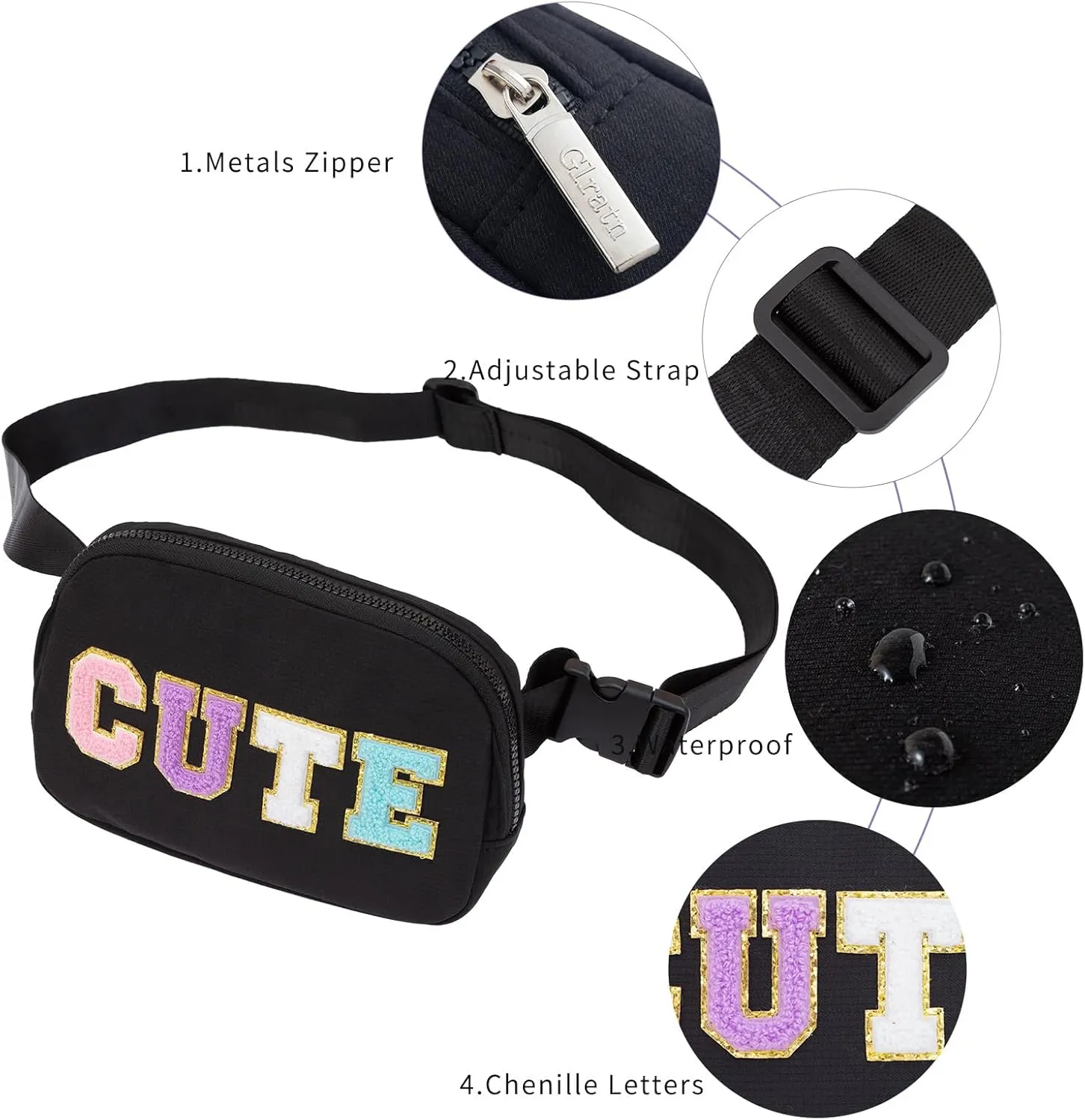 Birthday Gifts for 6 7 8 9 10 11 12 13 14 15 Year Old Girls,Belt Bag Fanny Pack Crossbody Bags Purse for Kids,Cute Teen Trendy Stuff Travel EssentialsLetter Belt Bag For Girls Black