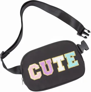 Birthday Gifts for 6 7 8 9 10 11 12 13 14 15 Year Old Girls,Belt Bag Fanny Pack Crossbody Bags Purse for Kids,Cute Teen Trendy Stuff Travel EssentialsLetter Belt Bag For Girls Black
