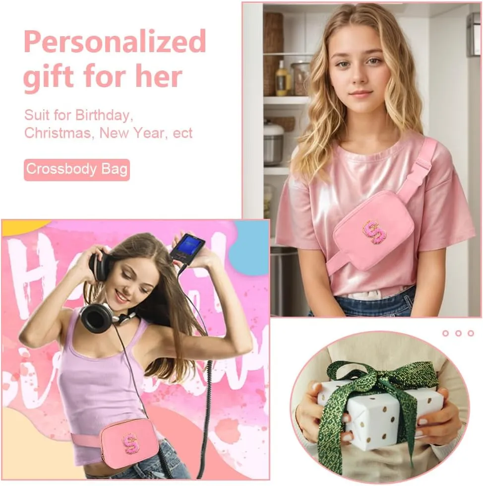 Birthday Gifts for 6 7 8 9 10 11 12 13 15 18 Year Old Girls, Initial Letter Waist Fanny Packs Crossbody Bag Belt Bag Cute Trendy Preppy Stuff for Kids Teens Women (S, Pink)