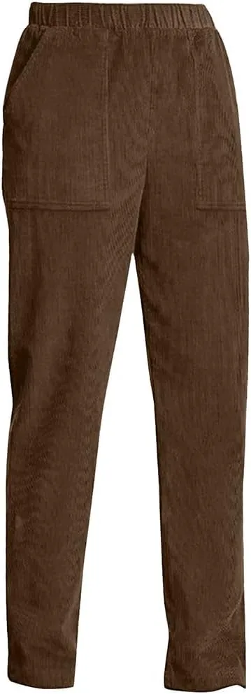 BIRW Corduroy Pants for Women Elastic High Waist Pull On Straight Leg Slacks Casual Trousers with Pocket