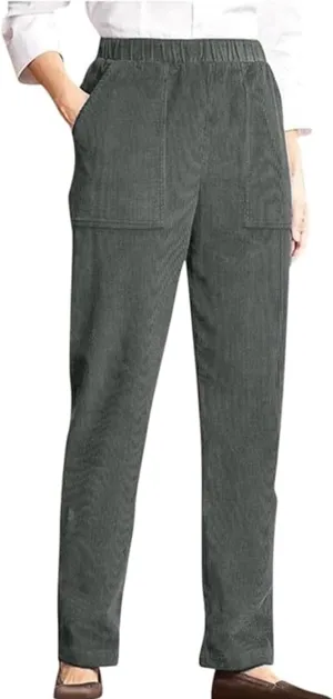 BIRW Corduroy Pants for Women Elastic High Waist Pull On Straight Leg Slacks Casual Trousers with Pocket