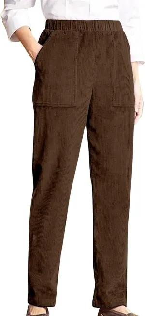 BIRW Corduroy Pants for Women Elastic High Waist Pull On Straight Leg Slacks Casual Trousers with Pocket