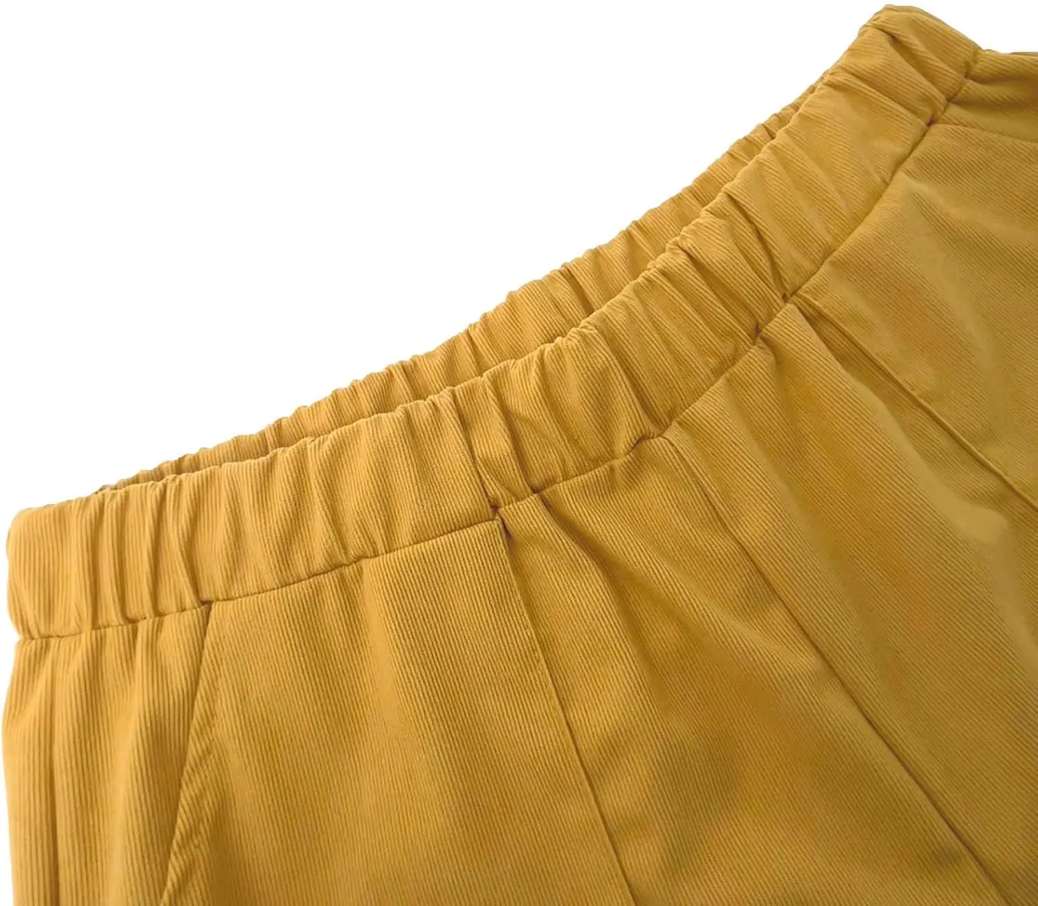 BIRW Corduroy Pants for Women Elastic High Waist Pull On Straight Leg Slacks Casual Trousers with Pocket