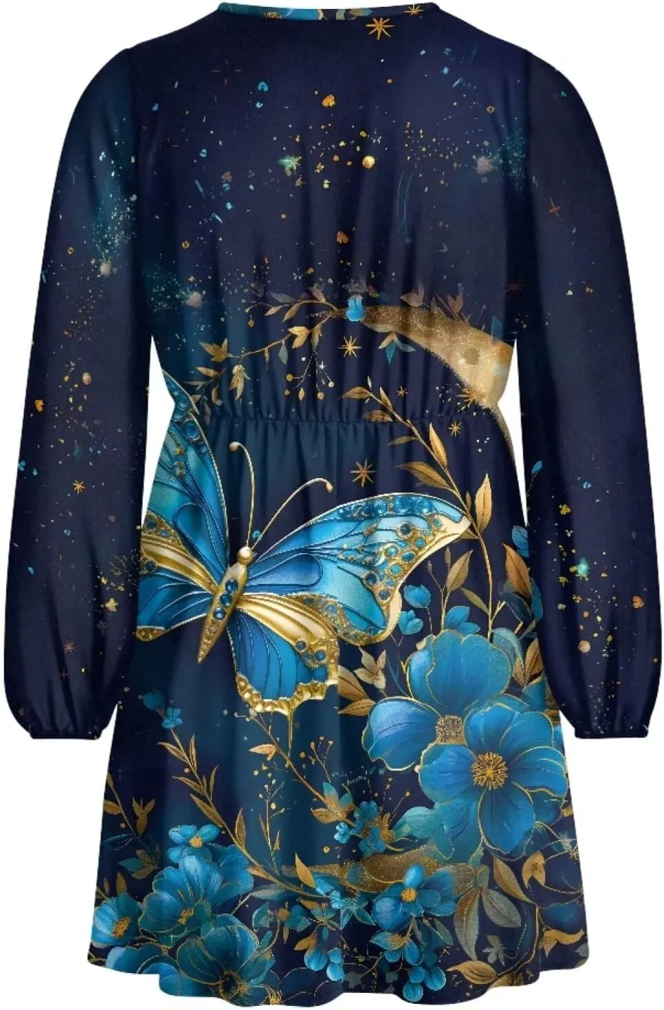 Biyejit Casual Tunic Dress for Women V Neck Ruffle Long Sleeve Dresses Loose Flowy Beach Cover Up Swing Dress