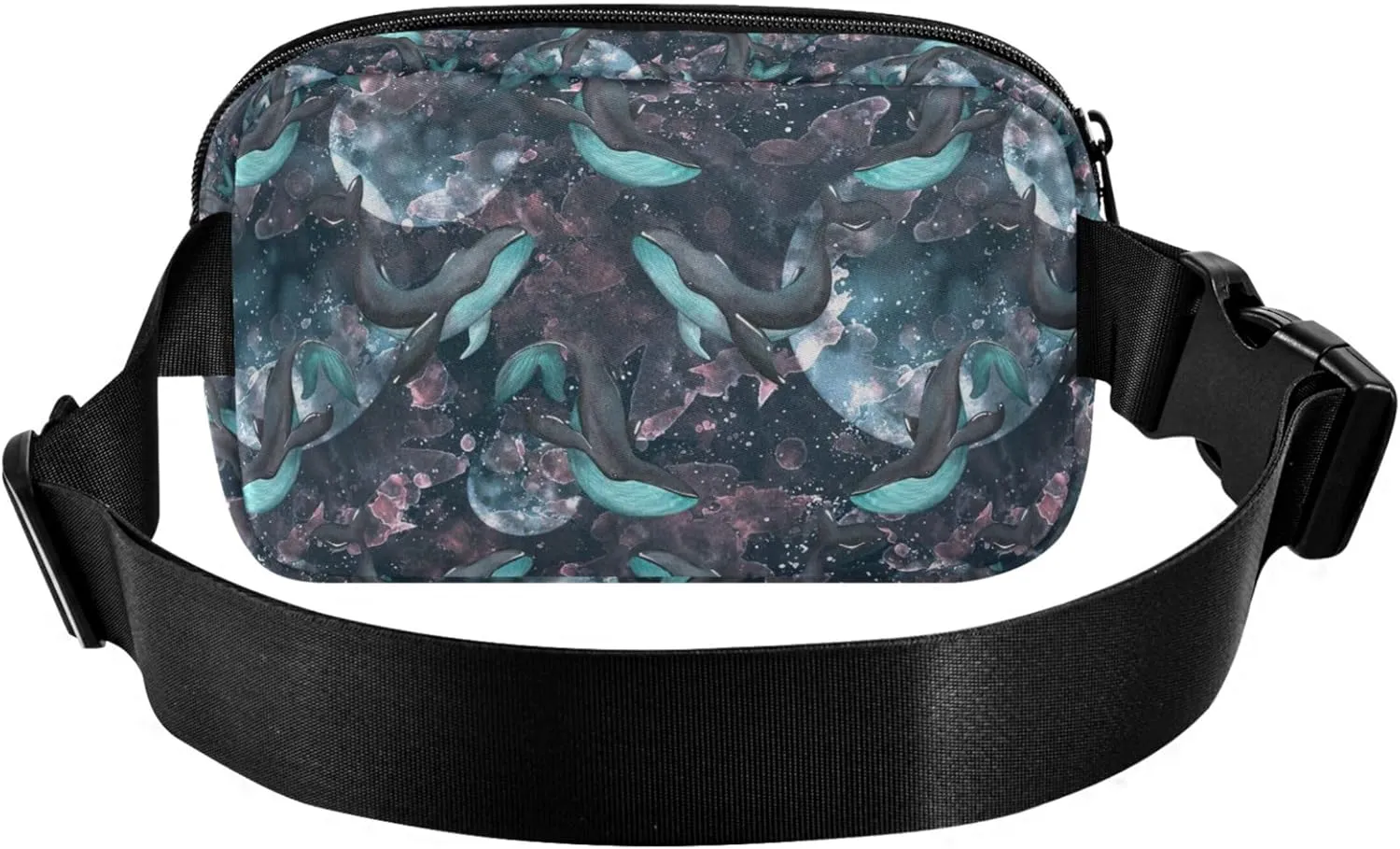 Blue Whales Moon Floral Waterproof Women Fanny Packs Belt Bags Hip Pack Colorful Waist Purse for Women