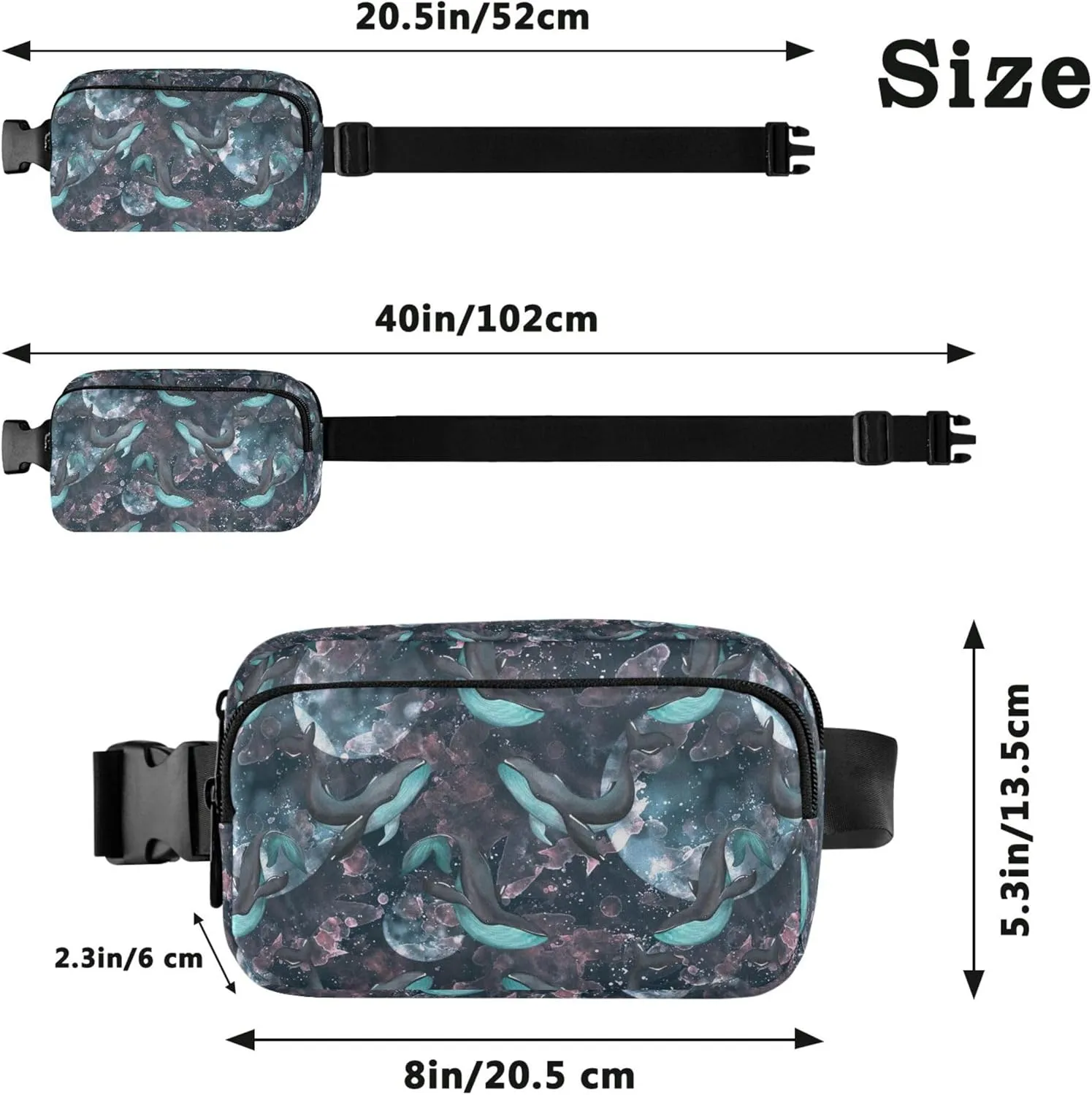 Blue Whales Moon Floral Waterproof Women Fanny Packs Belt Bags Hip Pack Colorful Waist Purse for Women