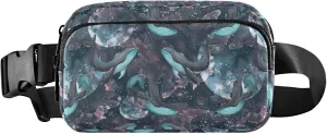 Blue Whales Moon Floral Waterproof Women Fanny Packs Belt Bags Hip Pack Colorful Waist Purse for Women