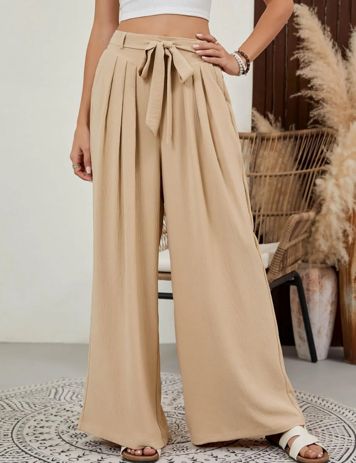 BMJL Womens Flowy Palazzo Pants High Waisted Wide Leg Trousers Summer Beach Vacation Outfit 2025
