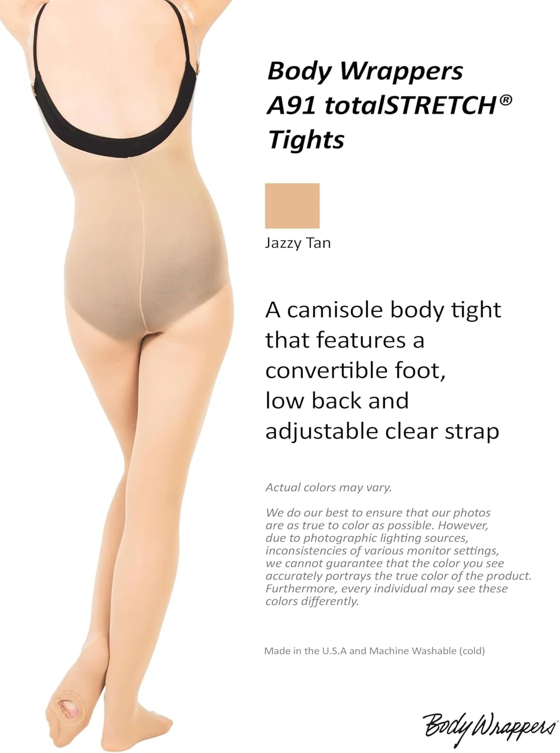Body Wrappers Womens A91 TotalSTRETCH Convertible Foot Camisole Body Tights