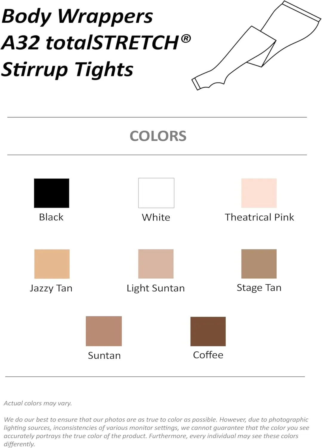 Body Wrappers Womens Total STRETCH Stirrup Tights - A32 / A32X
