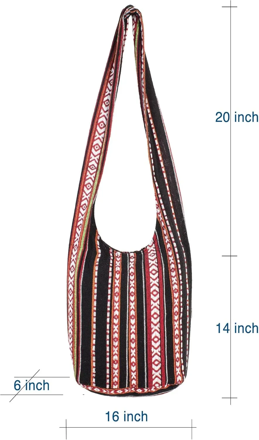 Bohemian Hippie Crossbody Bag Hobo Sling Bag Cotton Messenger Shoulder Bags