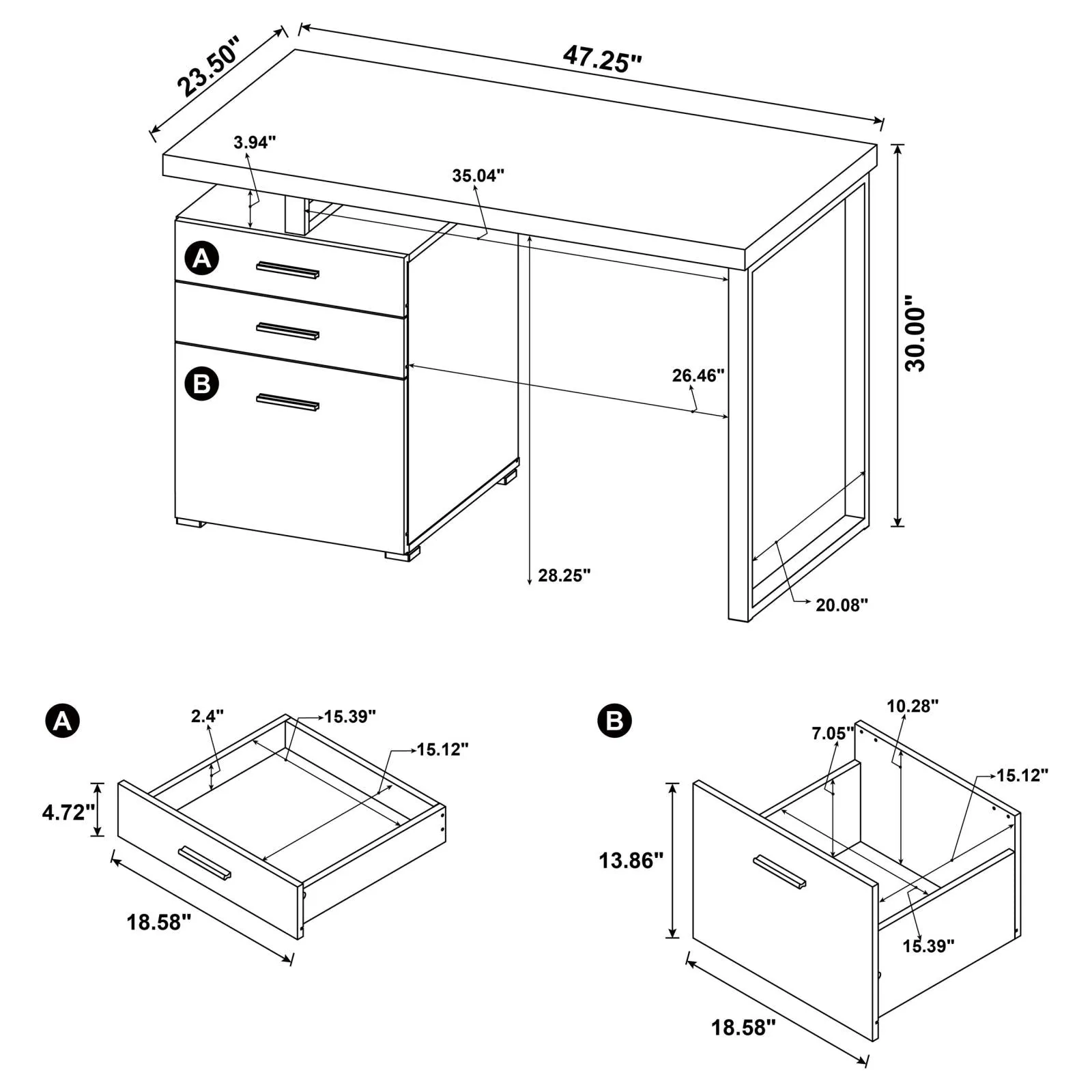 Brennan Weathered Gray 3-Drawer Office Desk