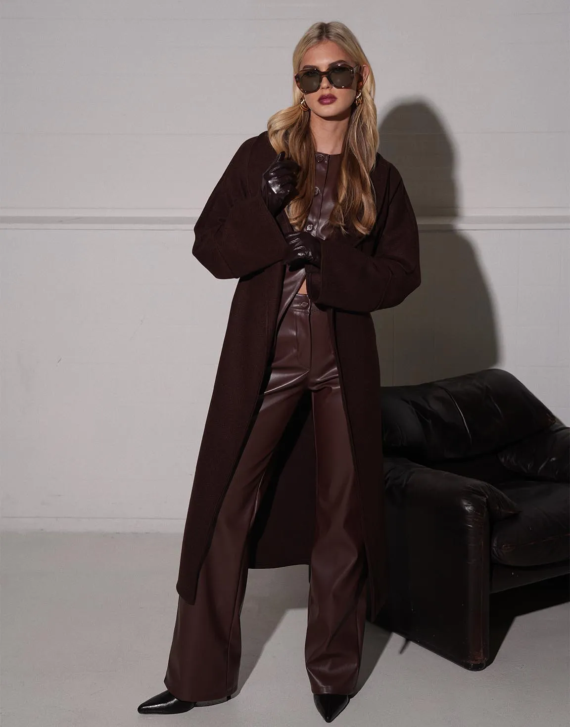 Bruine PU Leren Hoge Knopen - Gilet