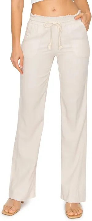 Cali1850 Women's Casual Linen Pants - 29", 32" Oceanside Drawstring Smocked Waist Beach Lounge Trousers with Pockets