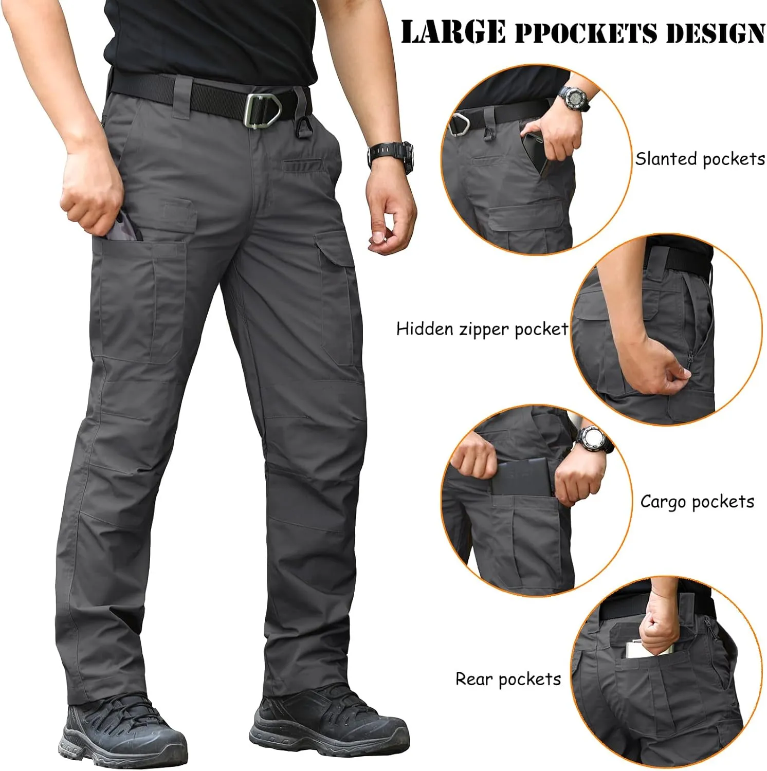 CARWORNIC Men's Ripstop Tactical Pants Water-Resistant Military Cargo Pants Lightweight EDC Pockets Outdoor Hiking Work Pants