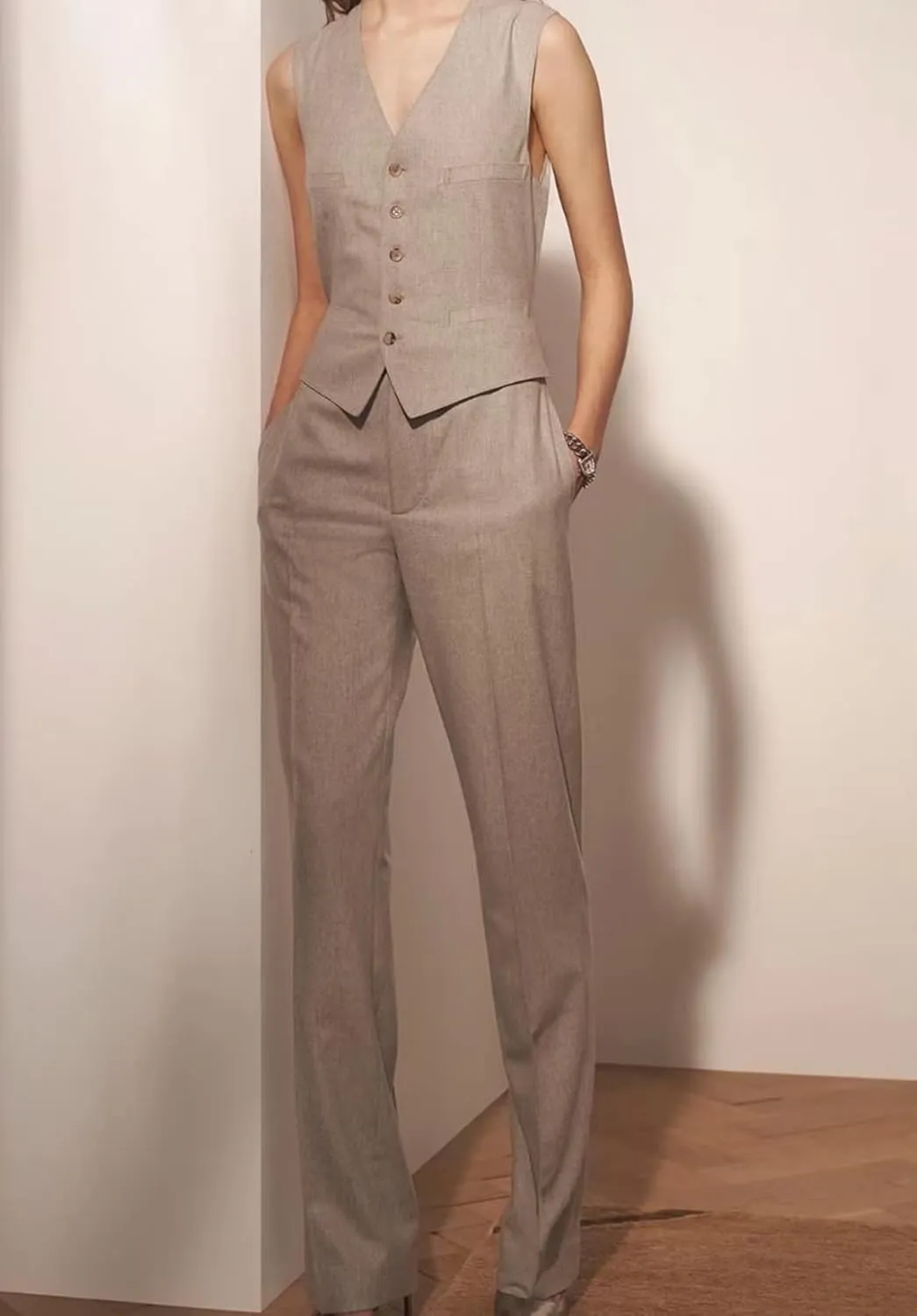 Casual Linen Womens 2 Piece Suits Wedding Prom Waistcoat Custom Summer Linen Vest Pant
