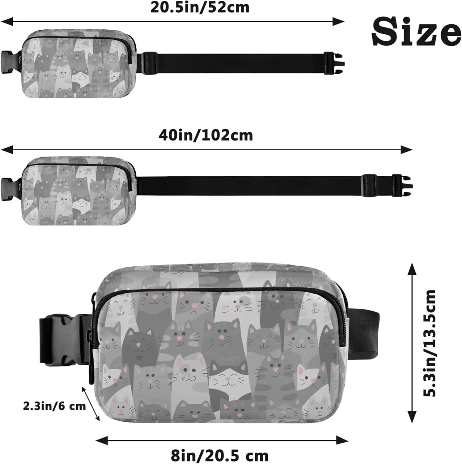 Cats Doodle Cartoon Fanny Packs for Women Waterproof Belt Bags Hip Pack Trendy Crossbody Waist Purse