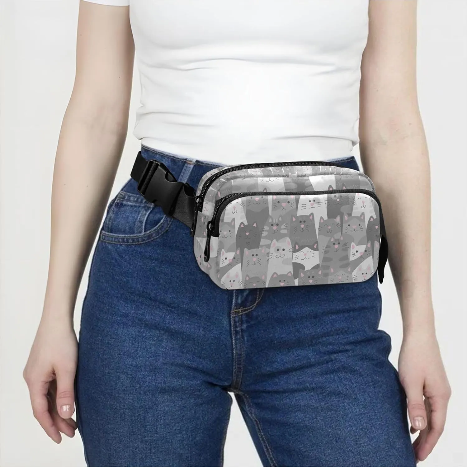 Cats Doodle Cartoon Fanny Packs for Women Waterproof Belt Bags Hip Pack Trendy Crossbody Waist Purse