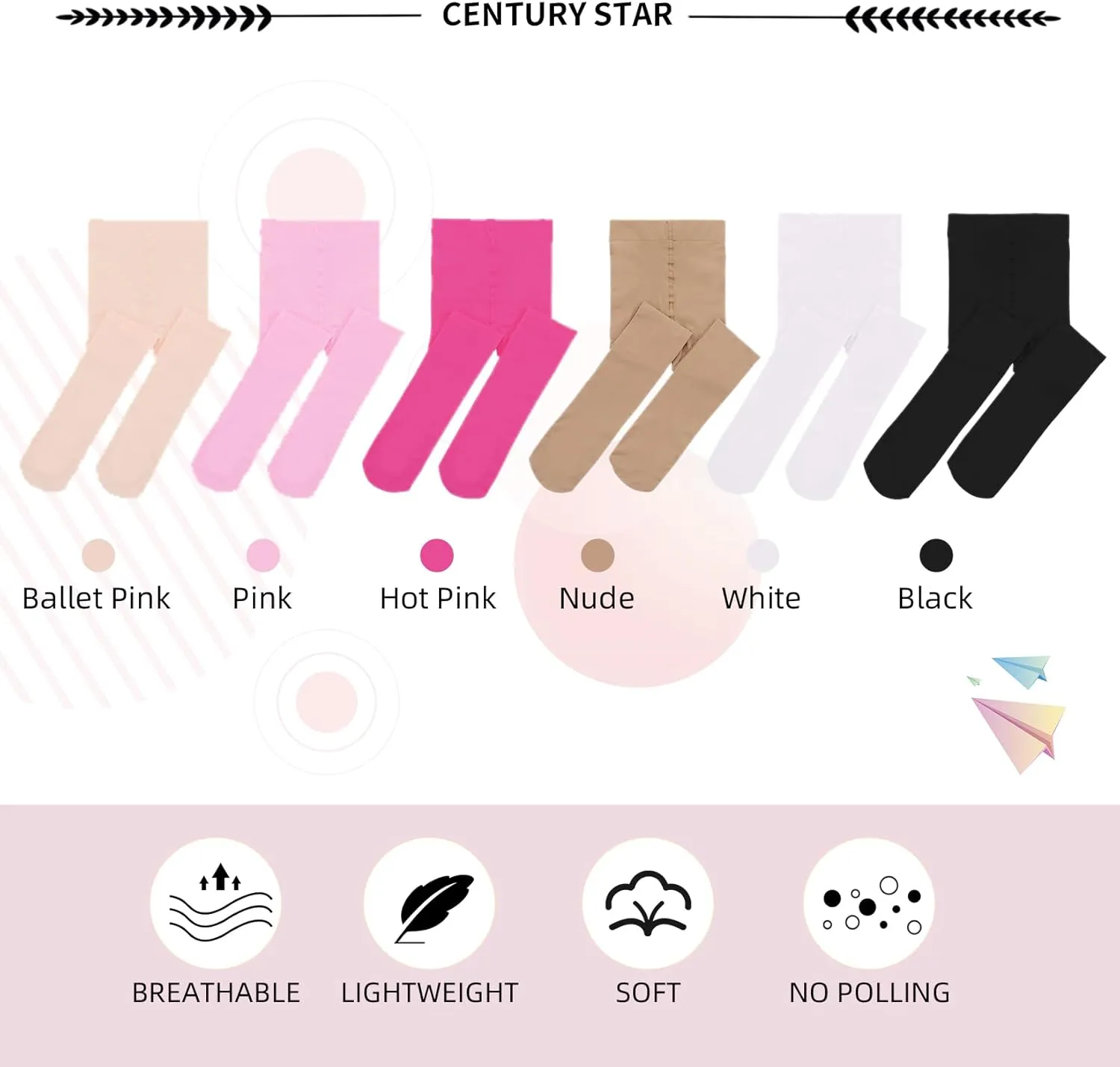 Century Star 3 Pairs Girls Ballet Tights Dance Toddler Baby Leggings School Uniform Stockings