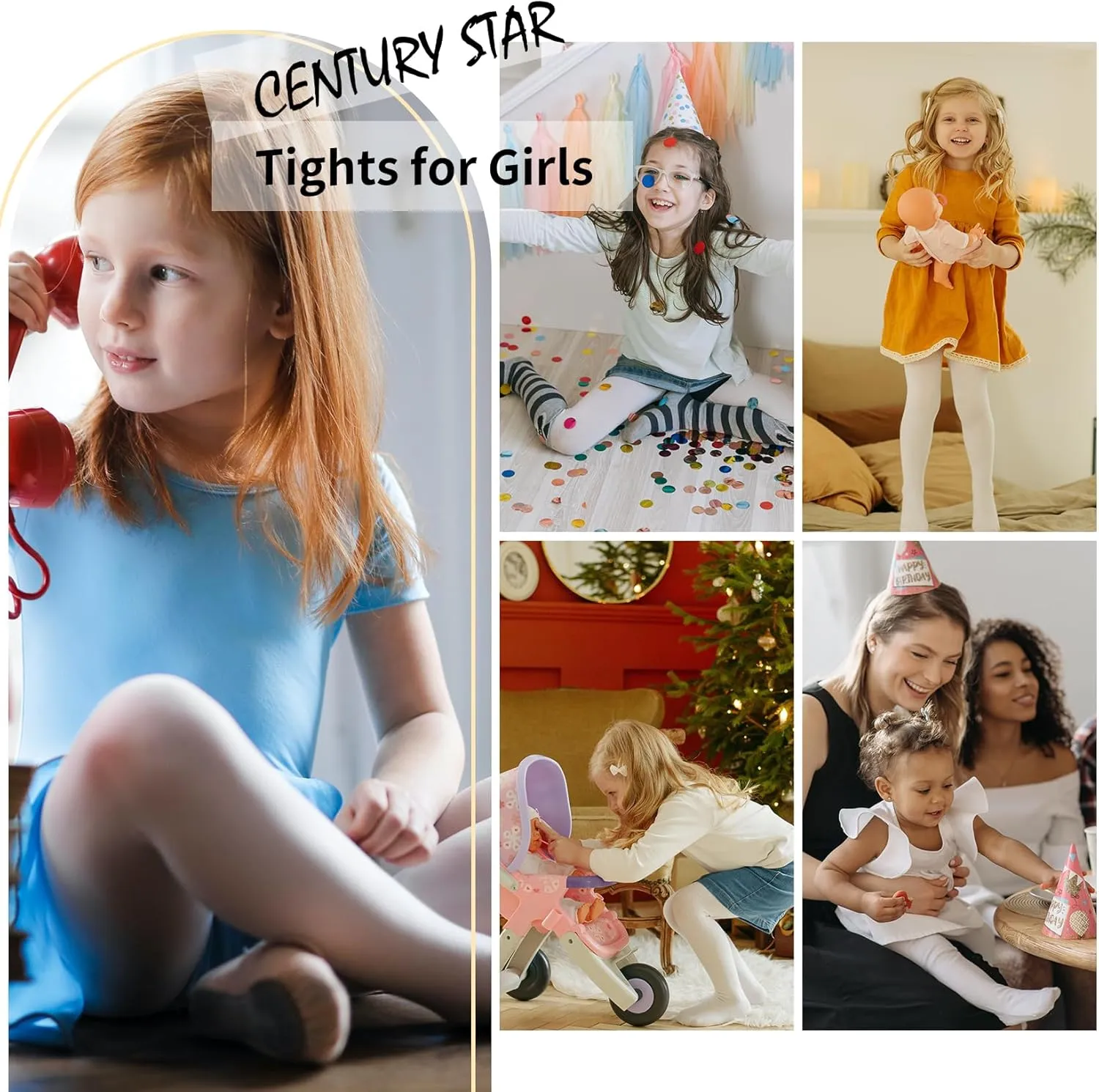 Century Star 3 Pairs Girls Ballet Tights Dance Toddler Baby Leggings School Uniform Stockings