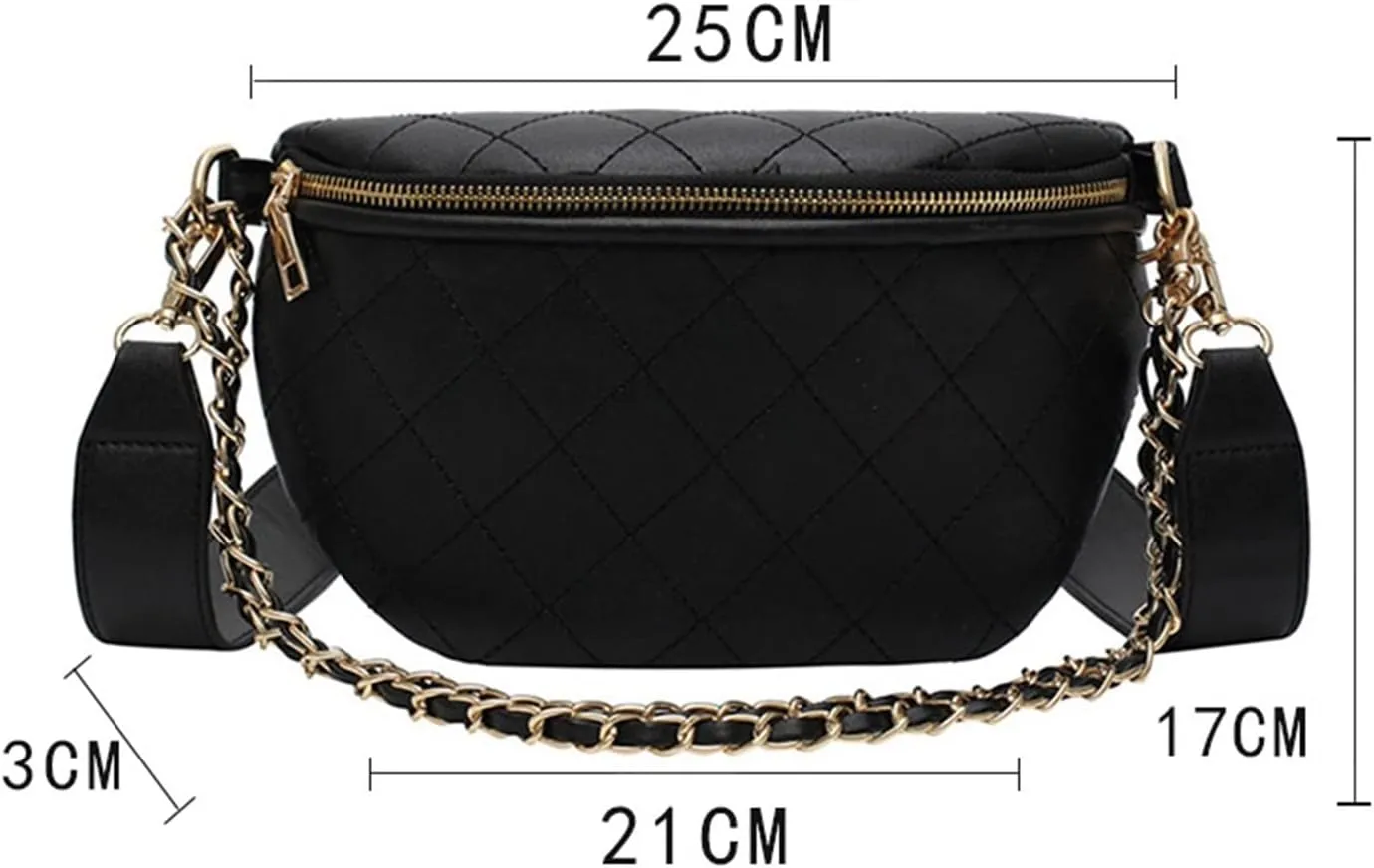 Chain Waist Bag Women Leather Belt Bags Zipper Chest Pack Phone Bag (Color : Black, Size : 1)
