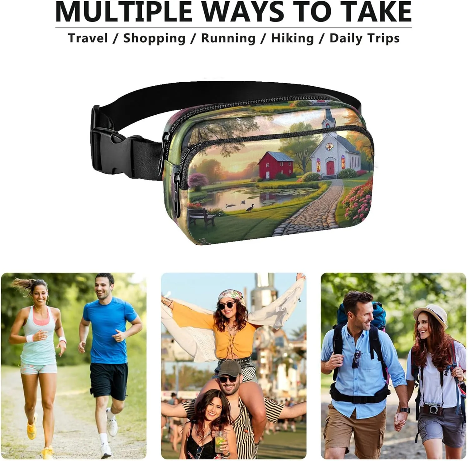 Chapel Pond Sunset Fanny Pack for Women Waterproof Belt Bag Hip Pack Festival Travel Waist Pouch
