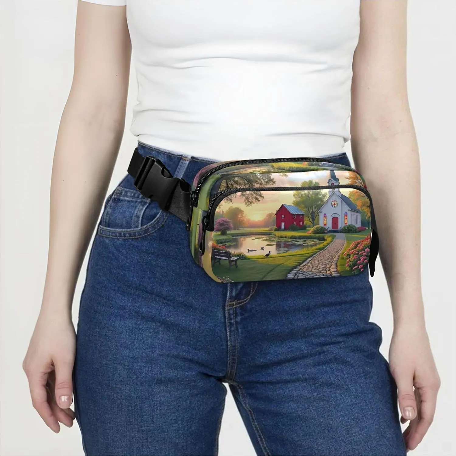 Chapel Pond Sunset Fanny Pack for Women Waterproof Belt Bag Hip Pack Festival Travel Waist Pouch