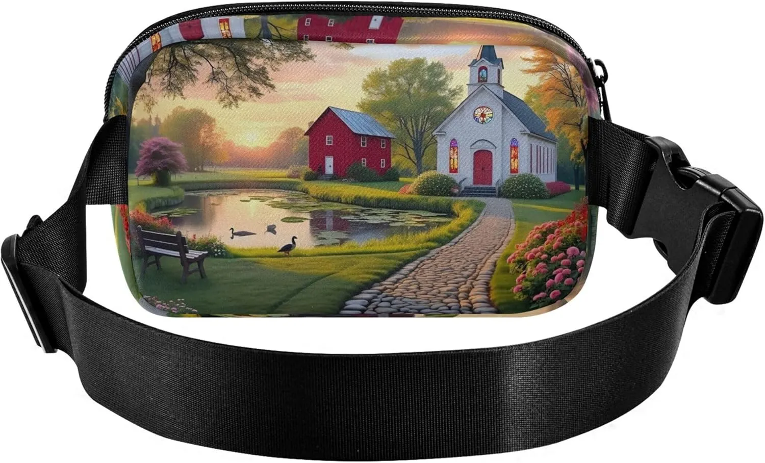 Chapel Pond Sunset Fanny Pack for Women Waterproof Belt Bag Hip Pack Festival Travel Waist Pouch