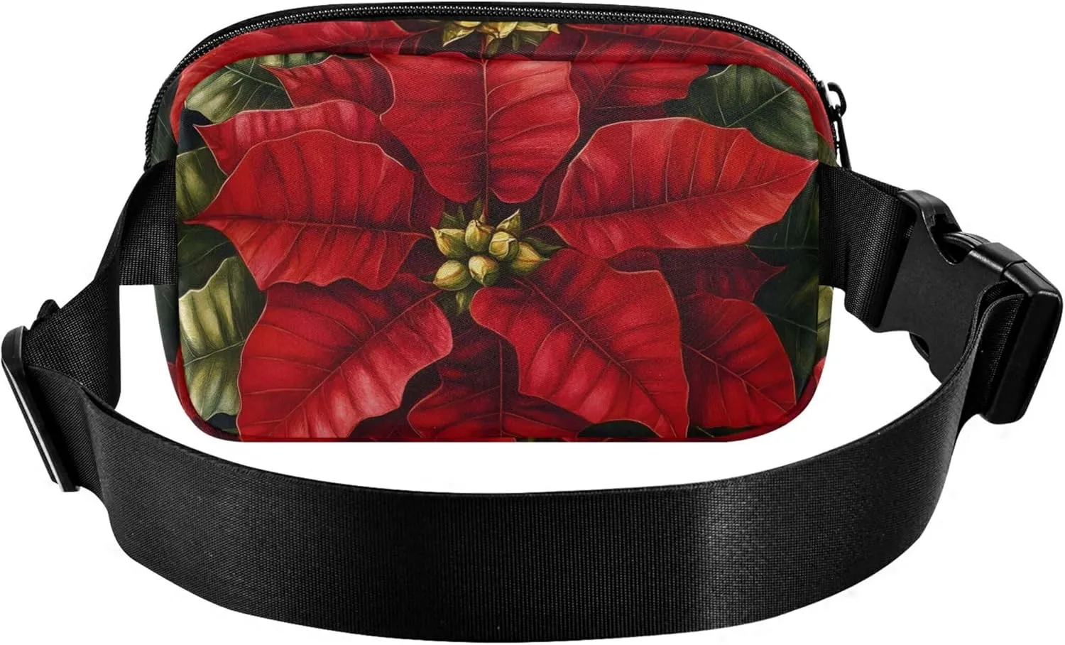 Christmas Poinsettia Womens Fanny Pack Waterproof Hip Bag Belt Pouch Cute Waist Pack for Women