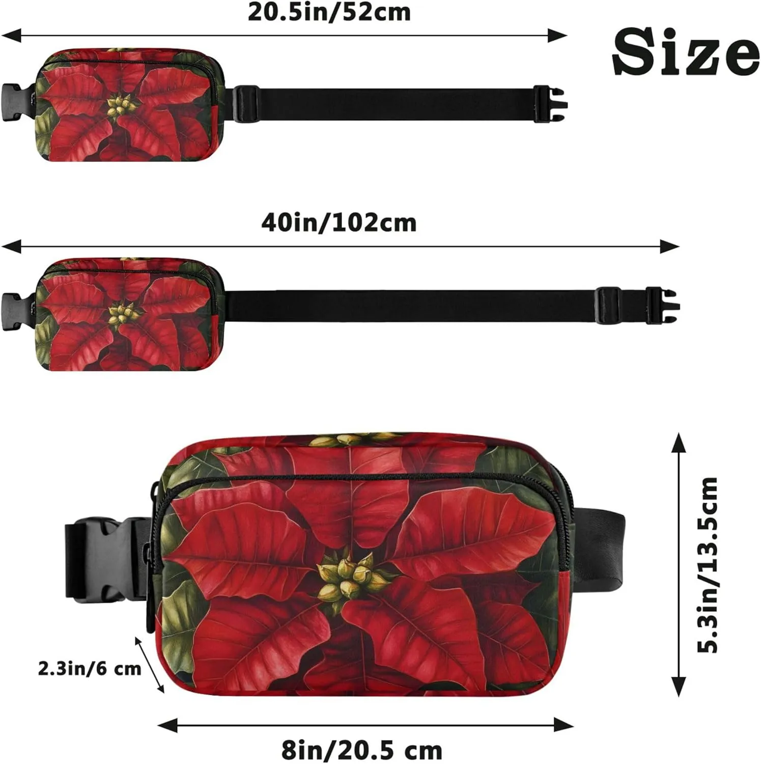 Christmas Poinsettia Womens Fanny Pack Waterproof Hip Bag Belt Pouch Cute Waist Pack for Women
