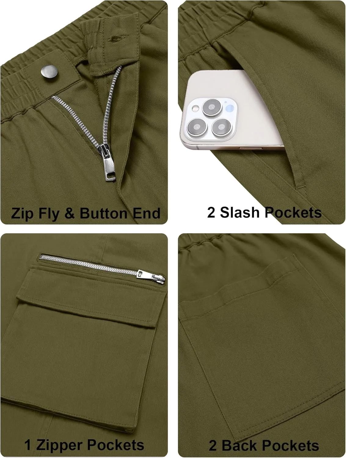 COOFANDY Men's Cotton Cargo Pants Relaxed Fit Elastic Waist Casual Pants Stretch Work Cargo Pant with Pockets