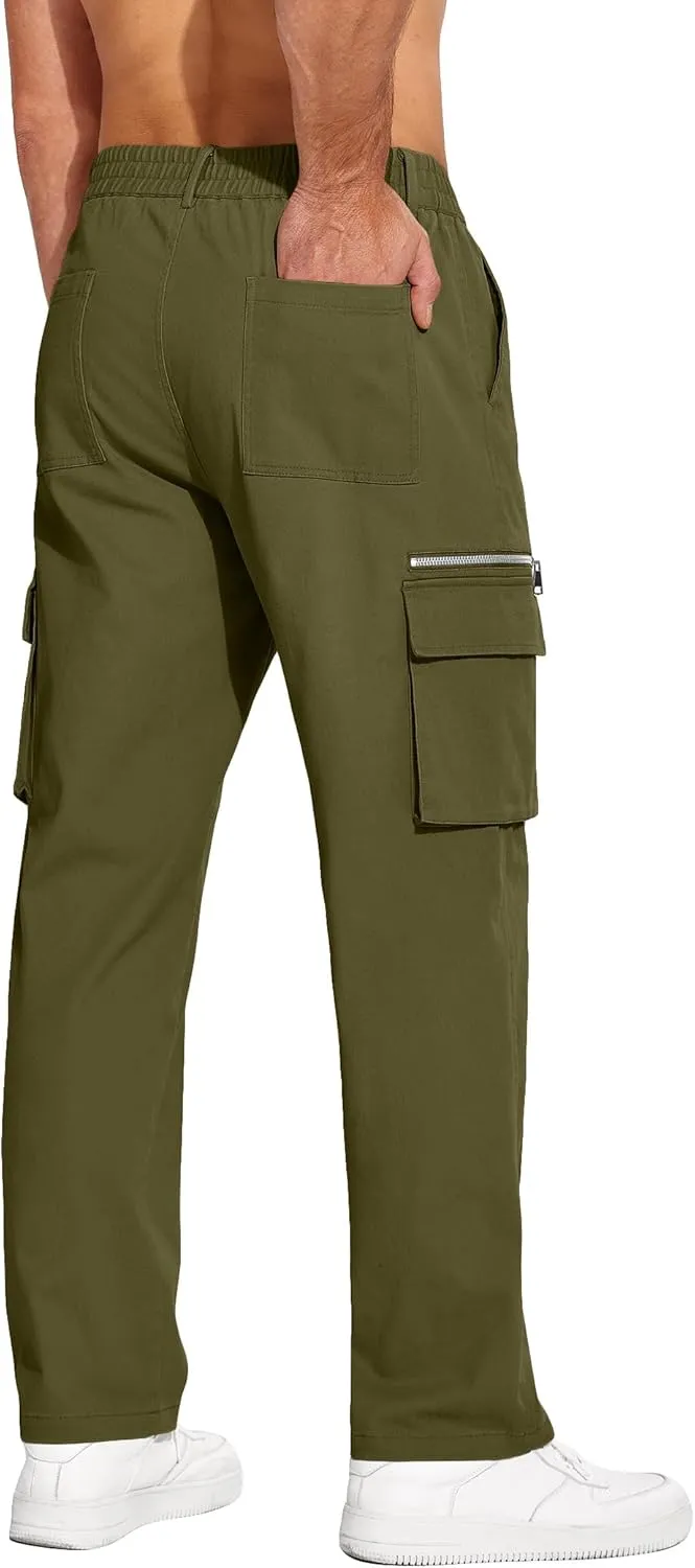 COOFANDY Men's Cotton Cargo Pants Relaxed Fit Elastic Waist Casual Pants Stretch Work Cargo Pant with Pockets