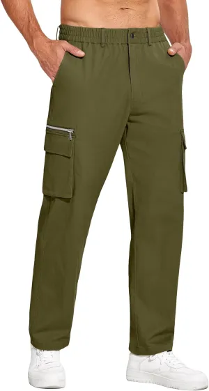 COOFANDY Men's Cotton Cargo Pants Relaxed Fit Elastic Waist Casual Pants Stretch Work Cargo Pant with Pockets