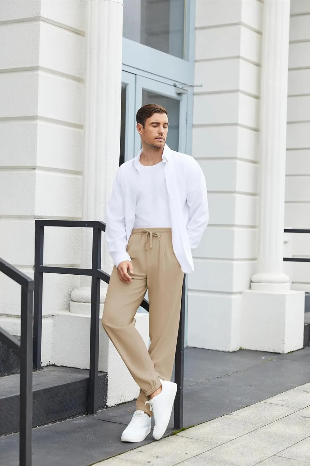 COOFANDY Men's Linen Casual Pants Lightweight Jogger Pants Elastic Waist Drawstring Yoga Beach Pants with Pockets