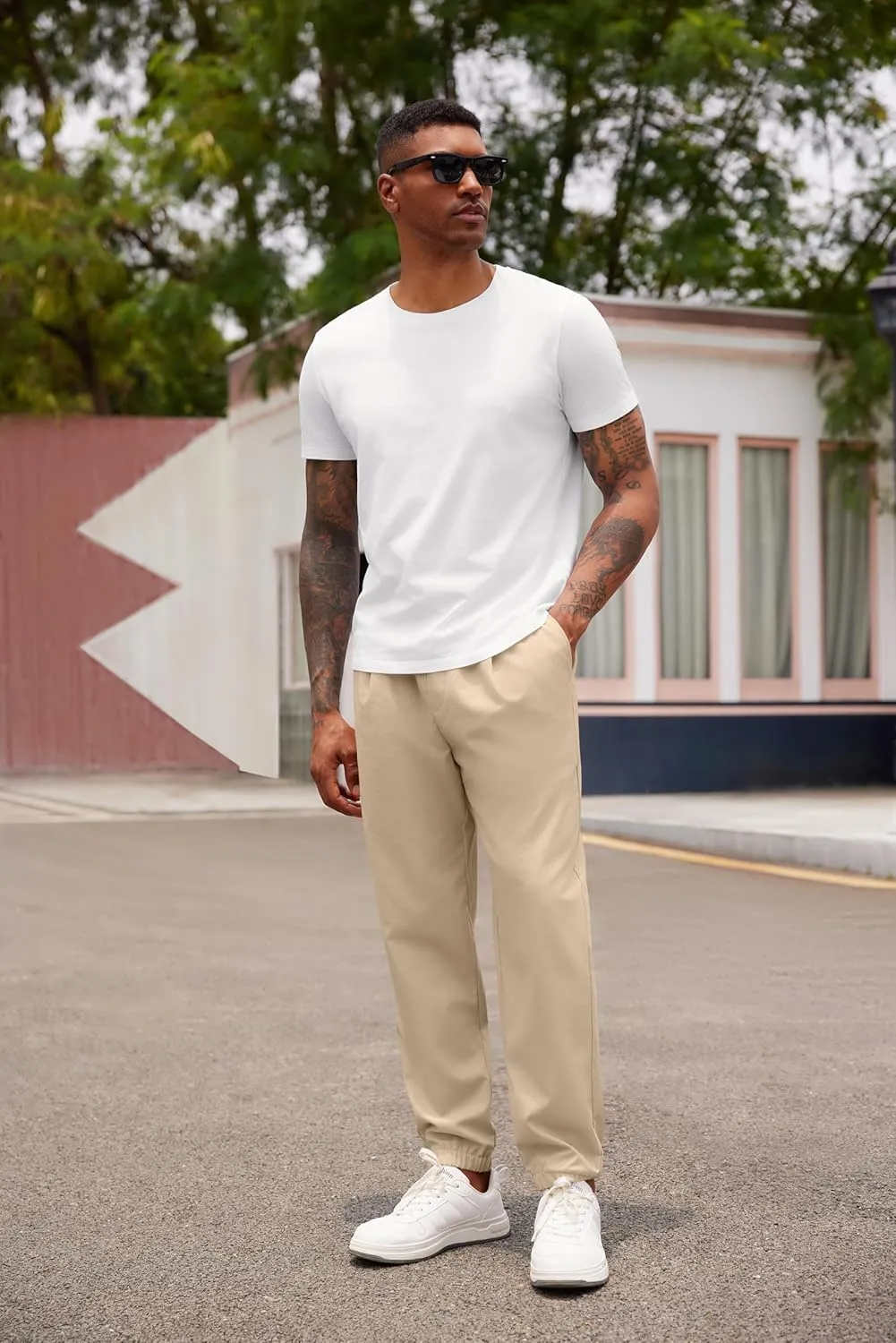 COOFANDY Men's Linen Casual Pants Lightweight Jogger Pants Elastic Waist Drawstring Yoga Beach Pants with Pockets