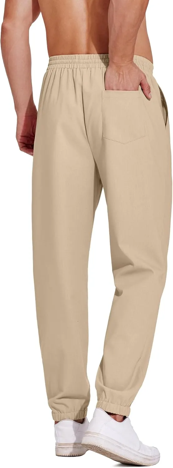 COOFANDY Men's Linen Casual Pants Lightweight Jogger Pants Elastic Waist Drawstring Yoga Beach Pants with Pockets