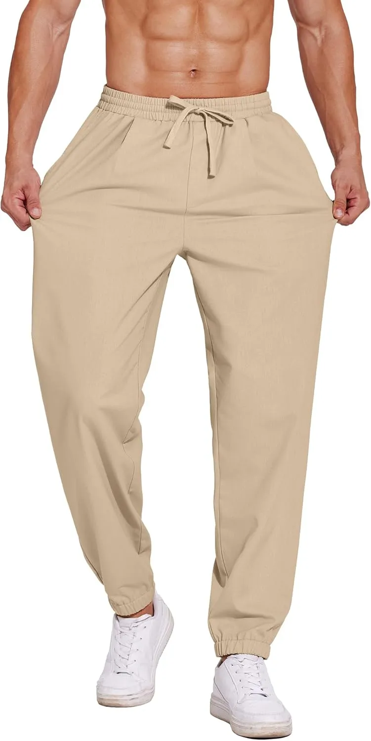 COOFANDY Men's Linen Casual Pants Lightweight Jogger Pants Elastic Waist Drawstring Yoga Beach Pants with Pockets