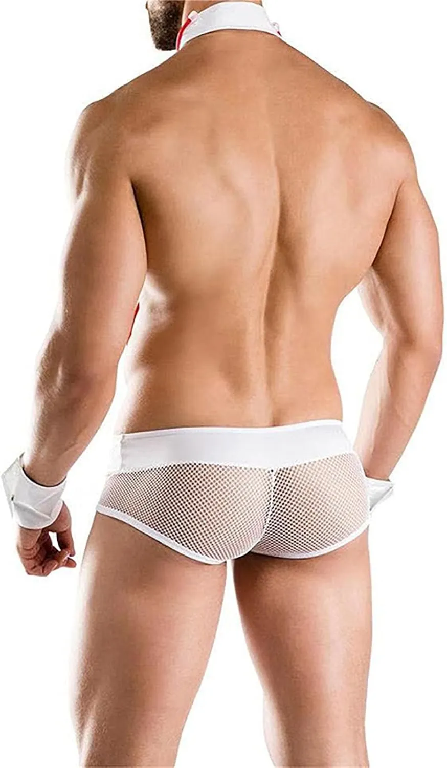 Cosplay Lingerie Sets for Men 2 Piece Necktie and See Through Boxer Briefs Sexy Mesh Underwear Backless Doctor Uniform