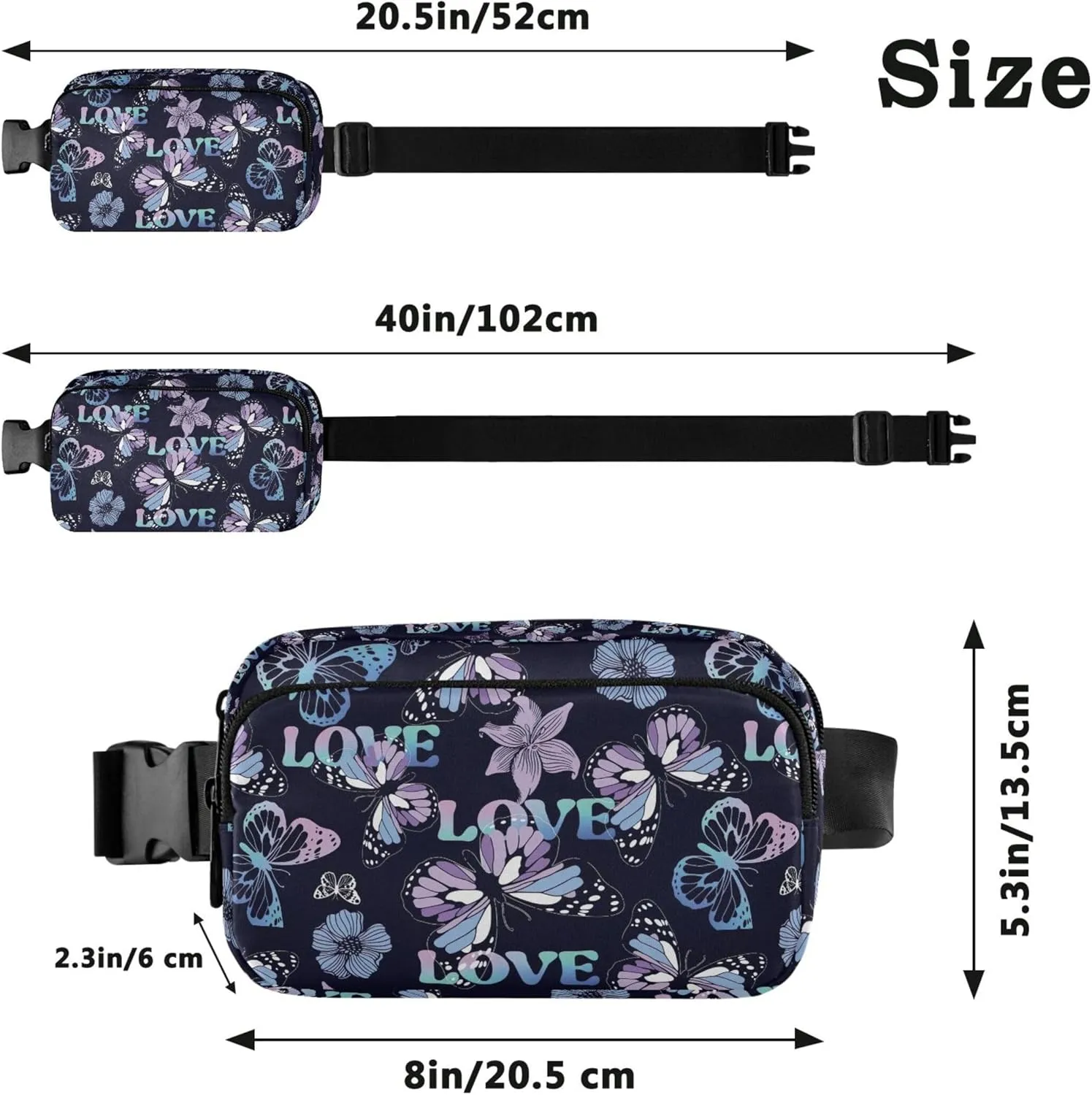Custom Bright Butterflies Colorful Waterproof Fanny Packs for Women Belt Bag Hip Pack Pattern Waist Pouches for Men