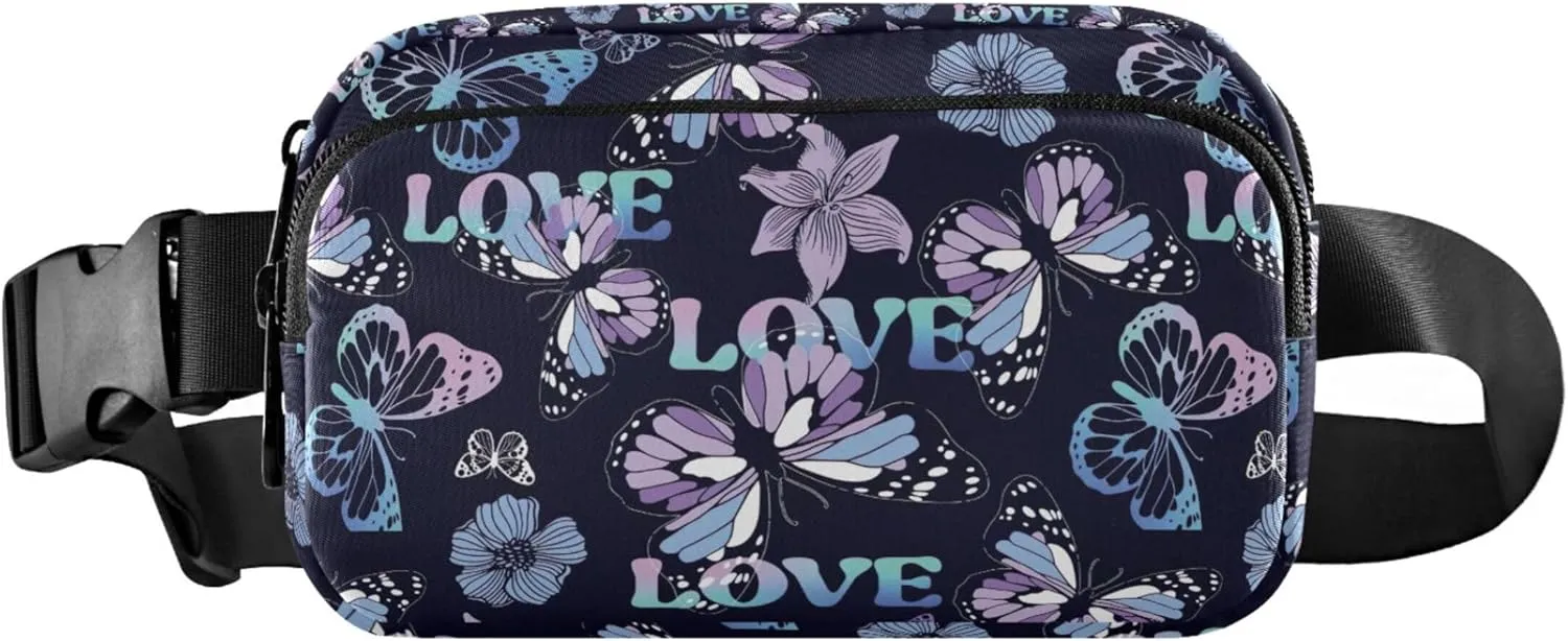 Custom Bright Butterflies Colorful Waterproof Fanny Packs for Women Belt Bag Hip Pack Pattern Waist Pouches for Men