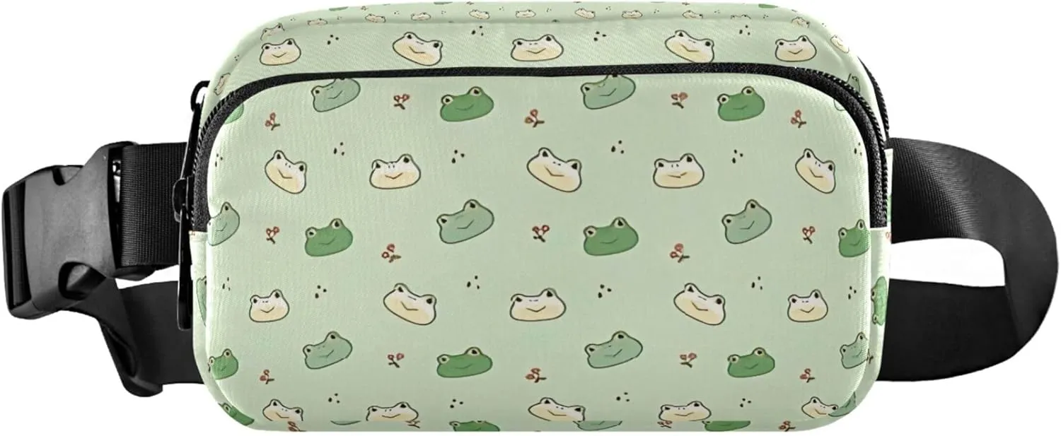 Custom Cartoon Frog Face Cute Green Fanny Pack for Women Waterproof Anti Theft Belt Bag Cute Waist Bag for Women