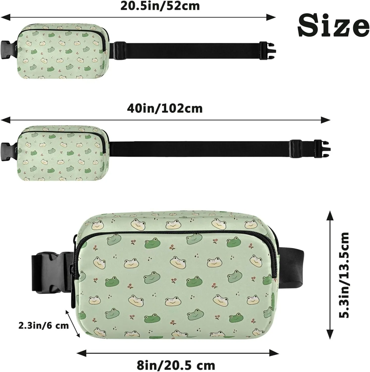 Custom Cartoon Frog Face Cute Green Fanny Pack for Women Waterproof Anti Theft Belt Bag Cute Waist Bag for Women