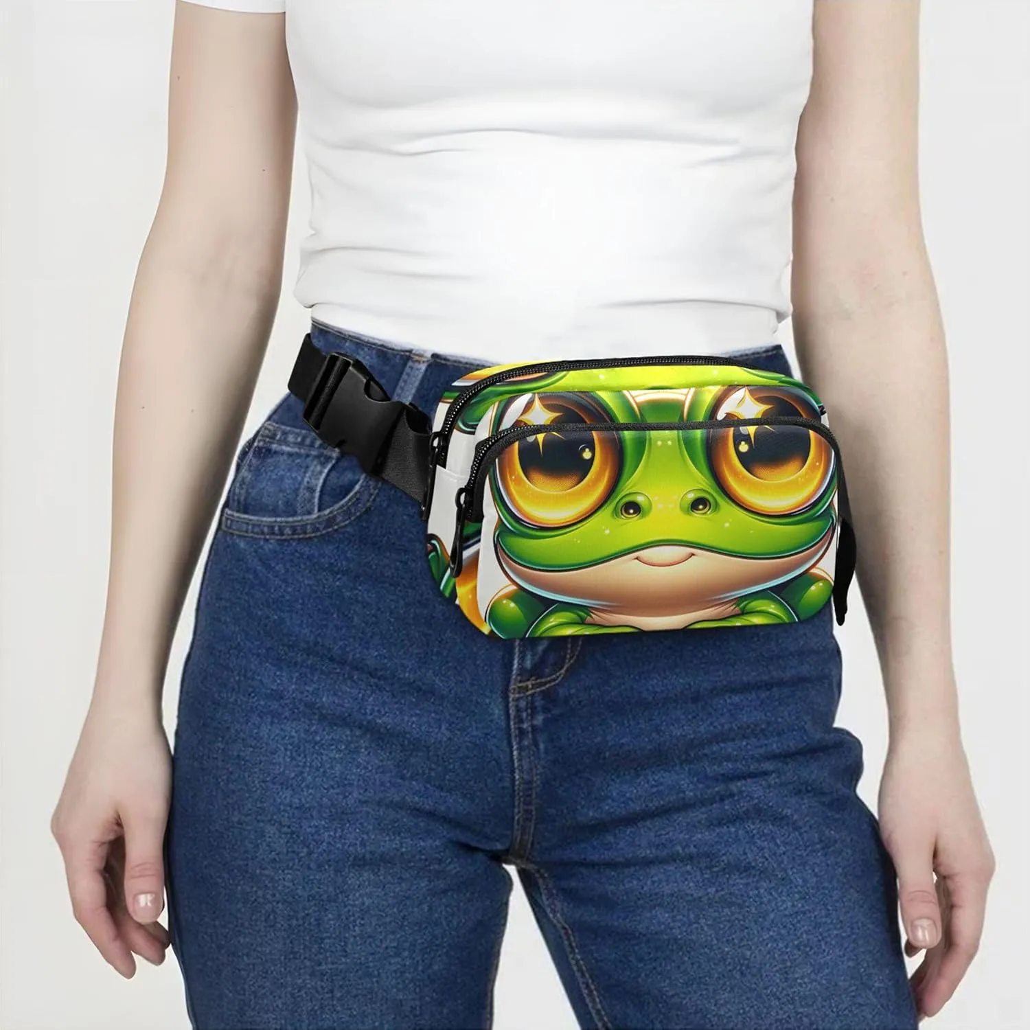 Cute Frog Cartoon Women Fanny Pack Waterproof Belt Bags Hip Pack Neon Crossbody Waist Pack